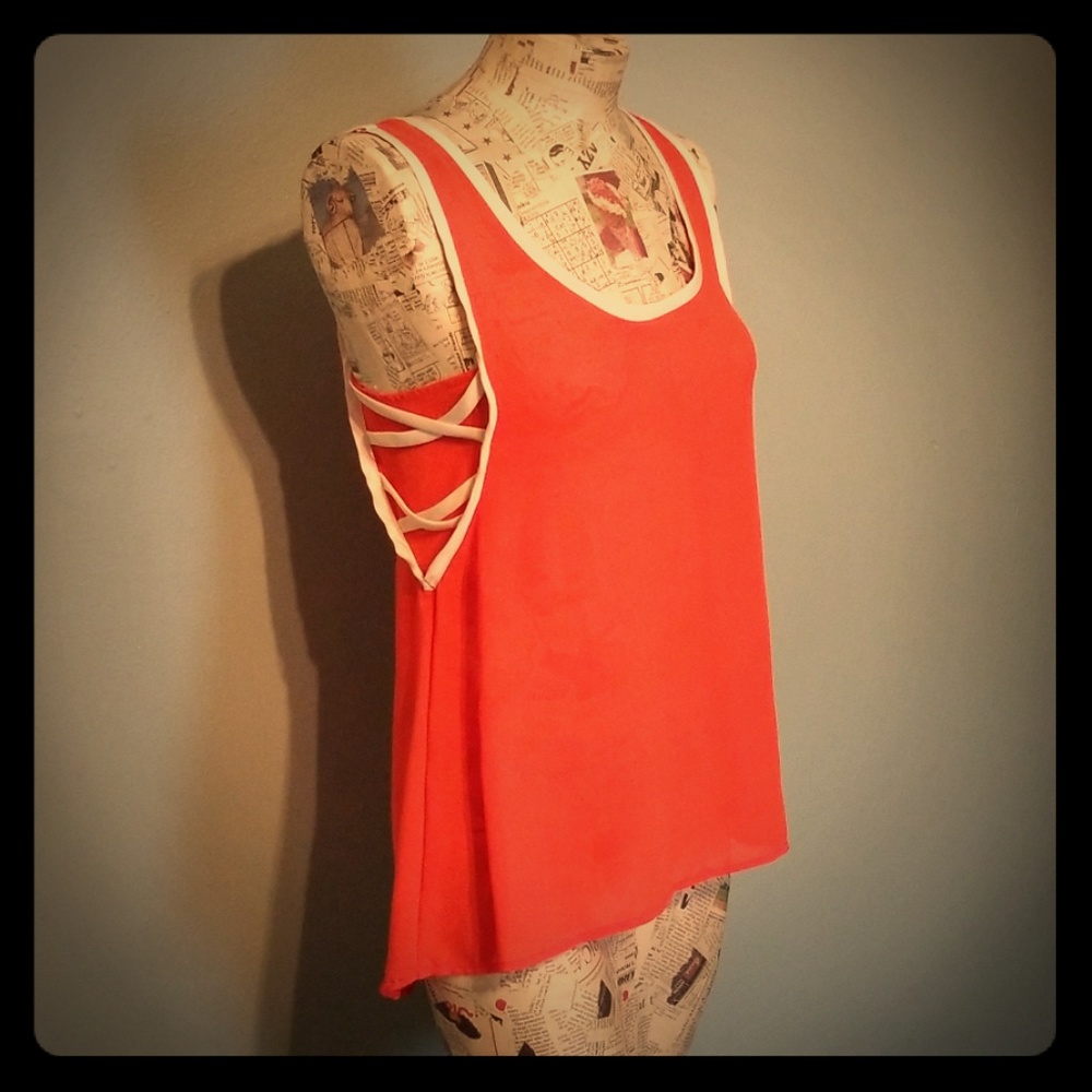 Orange "lace-up" detail Tank